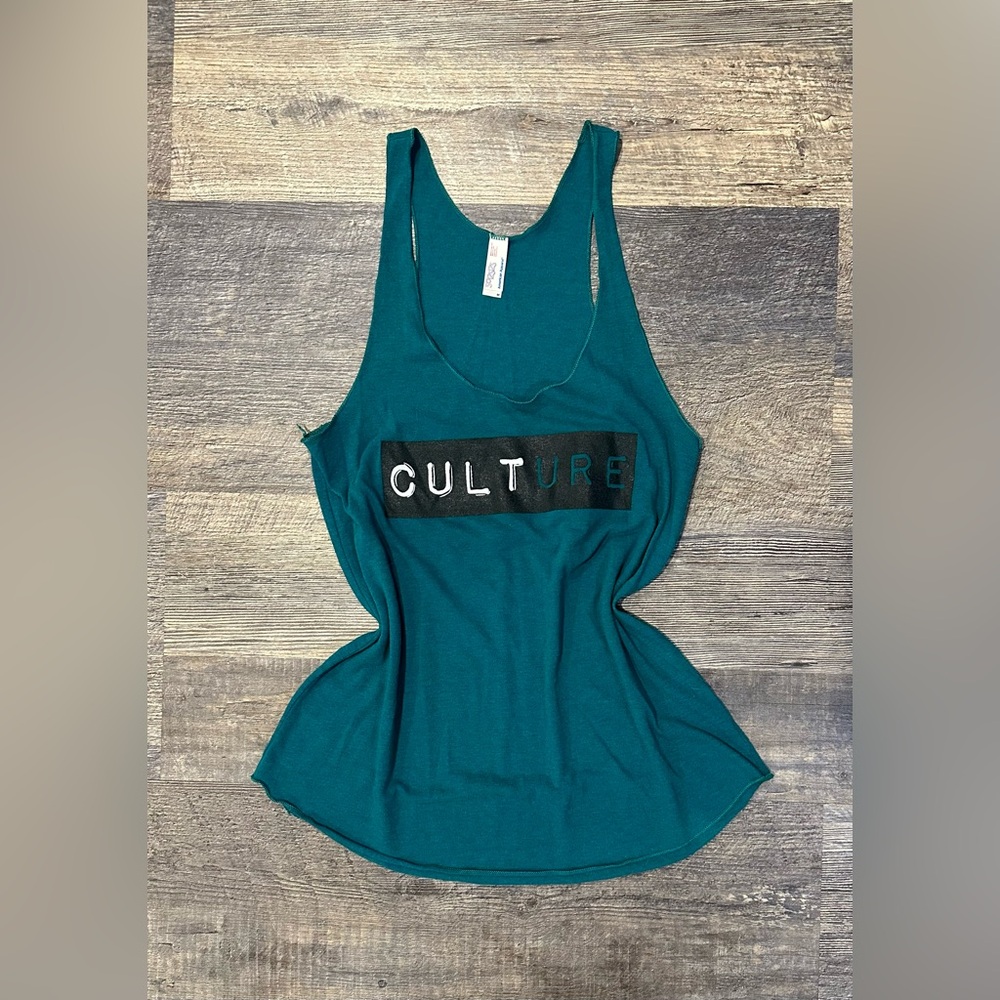 Women’s American Apparel 50/25/25 Teal “Culture” Tank Top Size Medium
